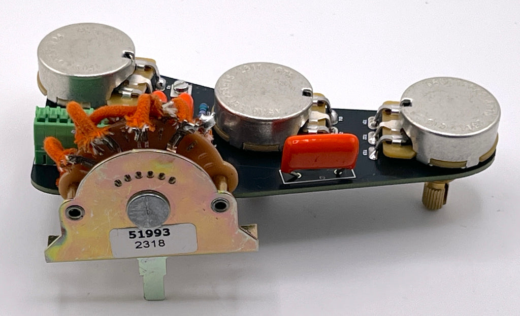 Strat HSS with Auto Split, Volume Clarity Select, Bridge Middle tone select, Partial Coil Split Select