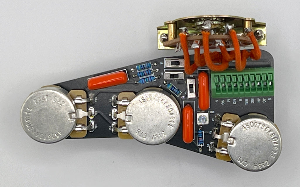 Strat HSS with Auto Split, Volume Clarity Select, Bridge Middle tone select, Partial Coil Split Select